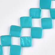 Spray Painted Freshwater Shell Beads, Rhombus, Turquoise, 18~20x18~20x3~4mm, Hole: 0.5mm, about 21pcs/strand, 15.5 inch(X-SHEL-T010-05E)