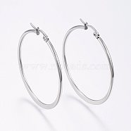 304 Stainless Steel Big Hoop Earrings, Stainless Steel Color, 12 Gauge, 44~46x2mm, pin: 0.7x1mm(X-EJEW-F105-18P)