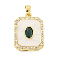 Brass Micro Pave Cubic Zirconia Pendants, with Acrylic, Oval, 20.5x15x4mm, Hole: 5x2.5mm(FIND-Z044-04B)