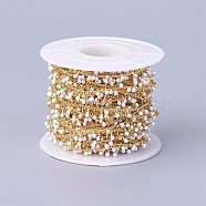 Handmade Enamel Beaded Chains, with Brass Curb Chains, Soldered, with Spool, Long-Lasting Plated, Real 18K Gold Plated, White, 5.5x1.5~2mm, about 32.8 Feet(10m)/roll(CHC-P007-D12)