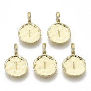 Alloy Pendants, Cadmium Free & Nickel Free & Lead Free, Flat Round with Letter, Real 18K Gold Plated, Letter.I, 17x11.5x1.5mm, Hole: 2.5mm(PALLOY-N157-004I-NR)