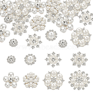 32Pcs 8 Style Brass & Alloy Rhinestone Cabochons, with ABS Plastic Imitation Pearl, Flower, Mixed Color, 12~27.5x4.5~9mm, 4pcs/style(FIND-FG0002-86)
