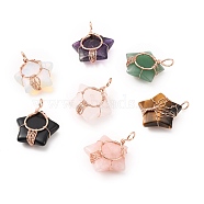 Natural & Synthetic Gemstone Pendants, with Rose Gold Tone Copper Wire Wrapped, Cadmium Free & Lead Free, Star, 34~37.5x29~31x10~12mm, Hole: 5~6mm(G-D458-04RG-RS)