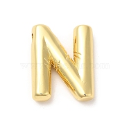 Eco-Friendly Rack Plating Brass Pendants, Long-Lasting Plated, Lead Free & Cadmium Free, Real 18K Gold Plated, Letter Charm, Letter N, 21~23x13~26x4.5~5.5mm, Hole: 2.5~3.5x1.5~2mm(KK-R143-21G-N)