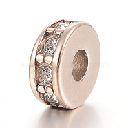 Espaciadores de cuentas de 304 acero inoxidable, con diamante de imitación, plano y redondo, oro rosa, 7x3mm, agujero: 2.5 mm(STAS-E425-043RG)