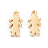 304 Stainless Steel Charms, Laser Cut, Girl, Golden, 12x6x1mm, Hole: 1.2mm(STAS-I151-44G)