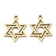 Ion Plating(IP) 316L Surgical Stainless Steel Pendants, Star of David Charm, Real 18K Gold Plated, 17x13x1mm, Hole: 1.2mm(STAS-D046-02G)