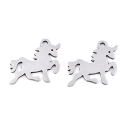 201 Stainless Steel Pendants, Laser Cut, Unicorn, Stainless Steel Color, 15x15.5x0.9mm, Hole: 1.6mm(STAS-S081-052)