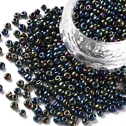 8/0 Glass Seed Beads, Iris Round, Colorful, 3mm, Hole: 1mm, about 10000pcs/pound(SEED-A009-3mm-605)
