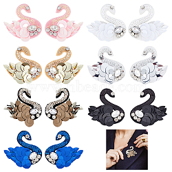 14Pcs 14 Style Swan Shape Cloth Sew on Patches, Plastic Sequins & Rhinestone Beaded Appliques, Costume Shoe Hat Ornament Accesories, Mixed Color, 58x65x7.5mm, 1pc/style(PATC-HY0001-18)