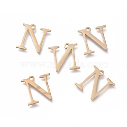 304 Stainless Steel Charms, Greek Alphabet, Golden, Letter.N, 13x13x1mm, Hole: 1.2mm(STAS-K215-04G)