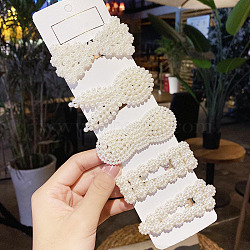 Plastic Imitation Pearl Alligator Hair Clip Sets, with Iron Clip, Hair Accessories for Girls Women, Mixed Shapes, Floral White, 70mm, 5pcs/set(OHAR-PW0007-05A)