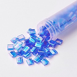 MIYUKI TILA Beads, Japanese Seed Beads, 2-Hole, (TL261) Transparent Sapphire AB, 5x5x1.9mm, Hole: 0.8mm, about 118pcs/bottle, 10g/bottle(SEED-JP0008-TL261)
