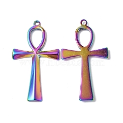 Ion Plating(IP) 304 Stainless Steel Pendants, Ankh Cross Charm, Rainbow Color, 45.5x25x3mm, Hole: 1.8mm(STAS-C066-10M)