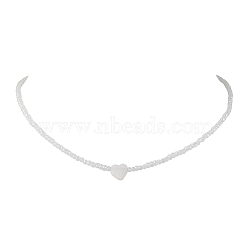 Glass Beads with Shell Heart  Necklaces, White, 17.99 inch(45.7cm)(NJEW-JN04681-02)