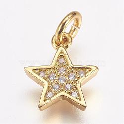 Brass Micro Pave Cubic Zirconia Charms, Star, Golden, 11.5x10x2mm, Hole: 3mm(ZIRC-G087-35G)