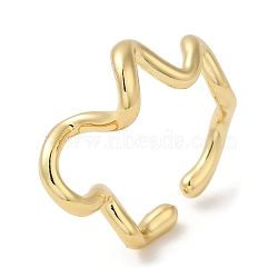 Brass Open Cuff Rings, Wave Ring for Women, Real 18K Gold Plated, 3~10mm, Inner Diameter: 19x21mm(RJEW-Q778-20G)