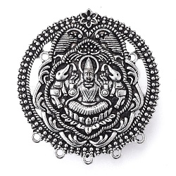 Tibetan Style Alloy Chandelier Component Links, Flat Round with Buddha, Antique Silver, 56x52x4mm, Hole: 3mm and 2mm(TIBE-L005-009AS)