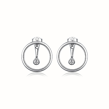 Ring Rhodium Plated 925 Sterling Silver Stud Earrings, with Cubic Zirconia, Platinum, No Size