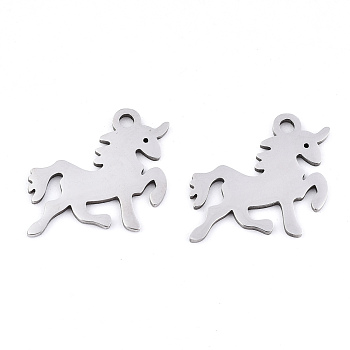 201 Stainless Steel Pendants, Laser Cut, Unicorn, Stainless Steel Color, 15x15.5x0.9mm, Hole: 1.6mm