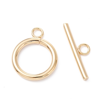 304 Stainless Steel Toggle Clasps, Real 18K Gold Plated, Ring: 23x18x2.5mm, Hole: 3mm, Bar: 25x7.5x2.5mm, Hole: 3mm