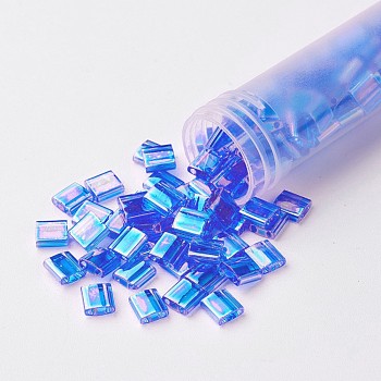 MIYUKI TILA Beads, Japanese Seed Beads, 2-Hole, (TL261) Transparent Sapphire AB, 5x5x1.9mm, Hole: 0.8mm, about 118pcs/bottle, 10g/bottle