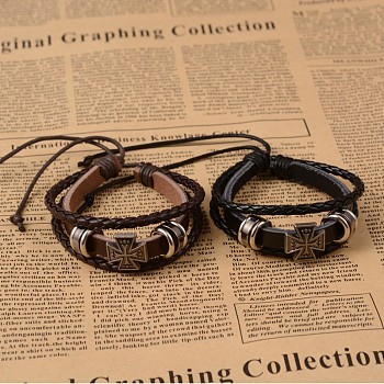 Imitation PU Leather Multi-strand Bracelets, with Cross Alloy Findings, Mixed Color, 56~85mm