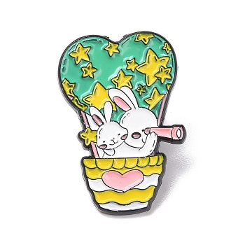 Rabbit Enamel Pin, Cartoon Alloy Badge for Backpack Clothes, Electrophoresis Black, Colorful, 32.5x21.5x1.5mm, Pin: 1.3mm