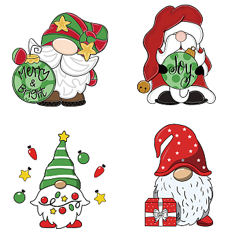PVC Window Sticker, Flat Round Shape, for Window or Stairway  Home Decoration, Christmas Themed Pattern, Sticker: 16x16cm, 4 styles, 1pc/style, 4pcs/set
