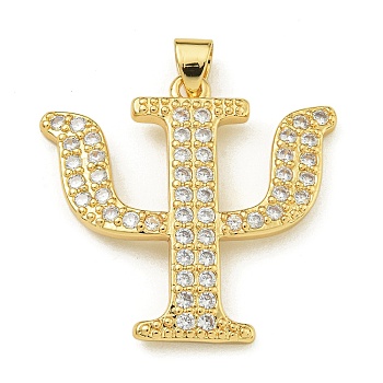 Rack Plating Brass Micro Pave Clear Cubic Zirconia Pendants, Long-Lasting Plated, Lead Free & Cadmium Free, Libra, Real 18K Gold Plated, 25.5x27x2.3mm, Hole: 4mm