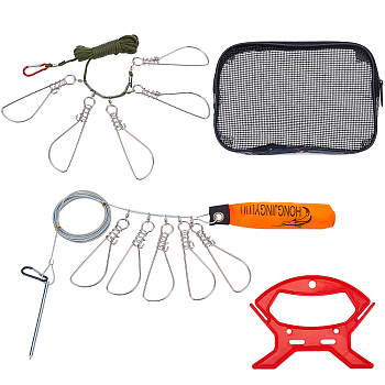 SUPERFINDINGS 2Sets 2 Style 201 Stainless Steel Fishing Accessories Set, Including Hooks & Wire, Clasps, Foam Buoyancy Rods, Plastic Handle & Storage Bag, Mixed Color