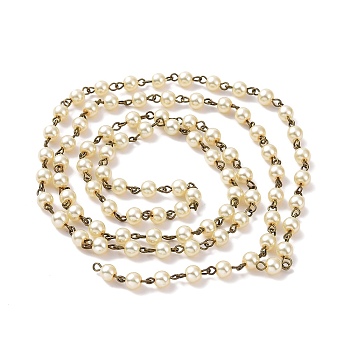 Handmade Round Glass Pearl Beads Chains for Necklaces Bracelets Making, with Antique Bronze Iron Eye Pin, Unwelded, Lemon Chiffon, 39.3 inch, Bead: 6mm