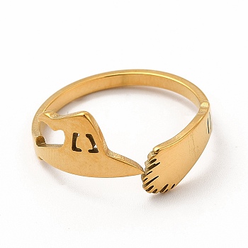 304 Stainless Steel Wtch Broom and Hat Open Cuff Ring for Women, Golden, Inner Diameter: 18mm
