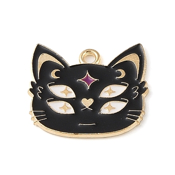 Halloween Alloy Eanaml Pendants, Golden, Magic Cat Charm, 20x22x1.5mm, Hole: 2mm