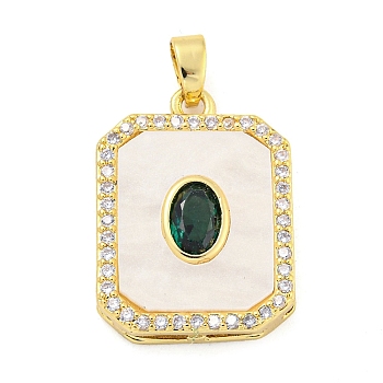 Brass Micro Pave Cubic Zirconia Pendants, with Acrylic, Oval, 20.5x15x4mm, Hole: 5x2.5mm