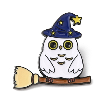 Halloween Alloy Enamel Brooch for Backpack Clothing, Owl, 34.5x32x2mm