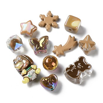 Mixed Style Acrylic Beads, Mixed Shape, Brown, 14~30x13.5~20x4~16mm, Hole: 1.8~3.5mm, about 219pcs/500g