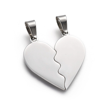 304 Stainless Steel Split Pendants, Valentine's Day Style, Double Heart, Stainless Steel Color, 26x25.5x1.4mm, Hole: 4x7mm