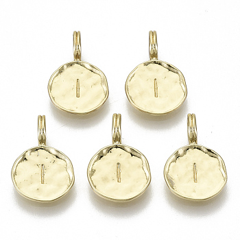 Alloy Pendants, Cadmium Free & Nickel Free & Lead Free, Flat Round with Letter, Real 18K Gold Plated, Letter.I, 17x11.5x1.5mm, Hole: 2.5mm