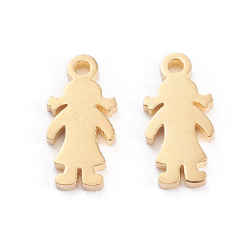 304 Stainless Steel Charms, Laser Cut, Girl, Golden, 12x6x1mm, Hole: 1.2mm