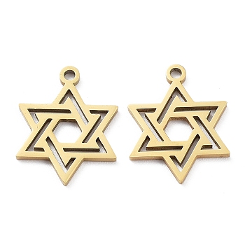 Ion Plating(IP) 316L Surgical Stainless Steel Pendants, Star of David Charm, Real 18K Gold Plated, 17x13x1mm, Hole: 1.2mm