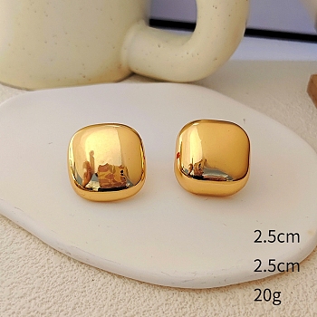 Square Alloy Stud Earrings, Golden, 25x25mm