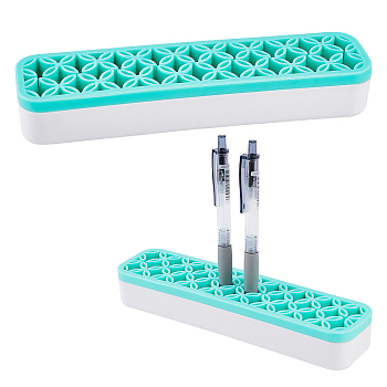 Multipurpose Silicone Storage Box, for Cosmetics Brush Holder, Pen Holder, Toothbrush Holder, Lipstick Holder, Rectangle, Aquamarine, 21.1x5.2x3.25cm