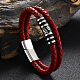Bracelet multi-rangs double couche en cuir perlé tête de mort en acier inoxydable(SKUL-PW0004-26A-02)-1