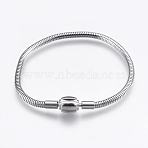 Tarnish Resistant 304 Stainless Steel European Style Round Snake Chains Bracelet Making, with Clasps, Stainless Steel Color, 7-1/8 inch(18cm), 3mm(STAS-I097-005C-P)