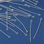 Brass Eye Pins, Lead Free & Cadmium Free & Nickel Free, Silver, 38x3x1mm, Hole: 1.6mm, 1 Gauge(KK-H258-08C-S)