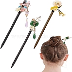 3Pcs 3 Styles Glass Hair Sticks, Hair Accessories for Women Girls, Flower, Mixed Color, 180mm, 1pc/style(MRMJ-DJ0001-13A)