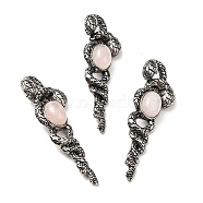 Natural Rose Quartz Big Pendants, Snake Charms, with Rack Plating Antique Silver Tone Alloy Findings, Cadmium Free & Lead Free, 61.5x20x13mm, Hole: 8x5.5mm(G-B033-06AS-20)