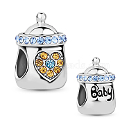 TINYSAND Feeding-bottle 925 Sterling Silver European Beads, Large Hole Beads, with Cubic Zirconia, Platinum, 12.01x8.05x8.23mm, Hole: 4.44mm(TS-C-081)