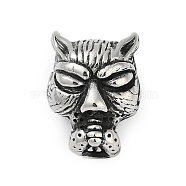 304 Stainless Steel European Beads, Large Hole Beads, Cheetah Head, Antique Silver, 22.5x17.5x14.5mm, Hole: 5.5x5mm(STAS-Z097-15AS)